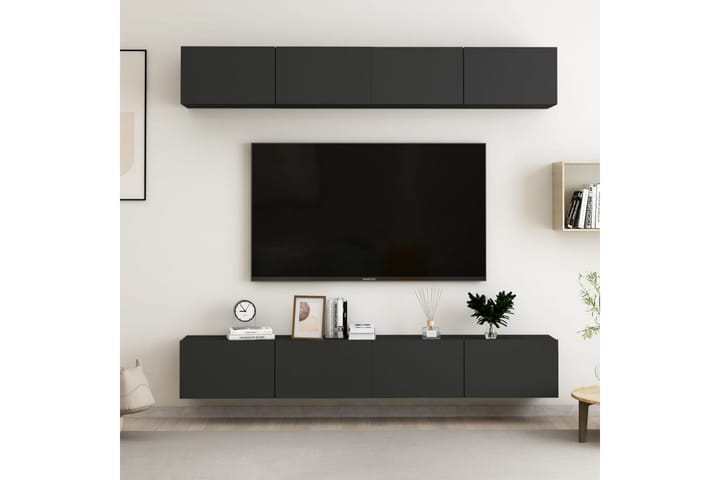 TV-tasot 4 kpl musta 100x30x30 cm lastulevy - Musta - Tv taso & Mediataso