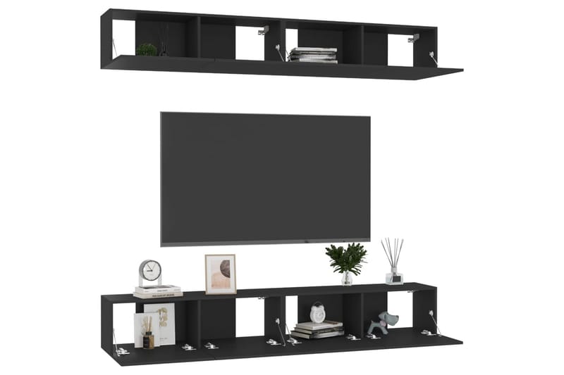 TV-tasot 4 kpl musta 100x30x30 cm lastulevy - Musta - Huonekalut - TV- & Mediakalusteet - Tv taso & Mediataso