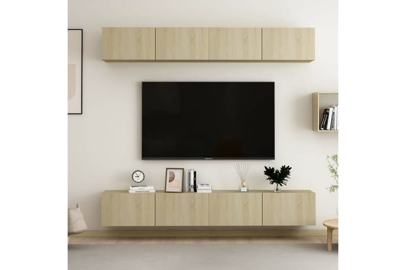 TV-tasot 4 kpl Sonoma-tammi 100x30x30 cm lastulevy - Ruskea - Huonekalut - TV- & Mediakalusteet - Tv taso & Mediataso