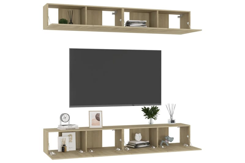 TV-tasot 4 kpl Sonoma-tammi 100x30x30 cm lastulevy - Ruskea - Huonekalut - TV- & Mediakalusteet - Tv taso & Mediataso