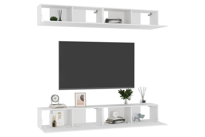 TV-tasot 4 kpl valkoinen 100x30x30 cm lastulevy - Valkoinen - Huonekalut - TV- & Mediakalusteet - Tv taso & Mediataso