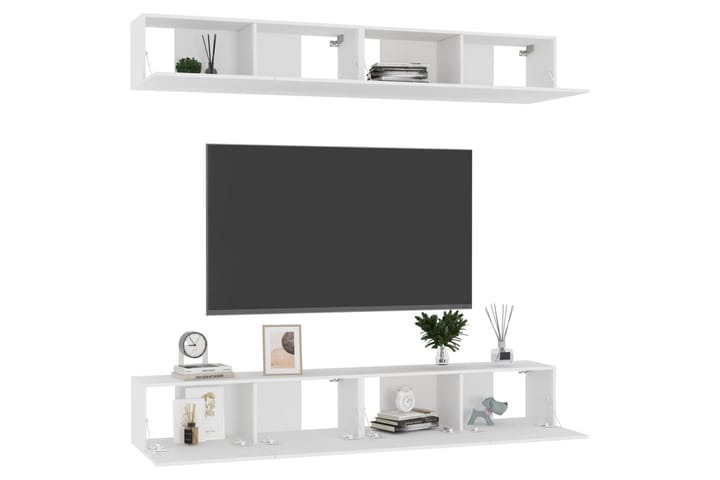 TV-tasot 4 kpl valkoinen 100x30x30 cm lastulevy - Valkoinen - Tv taso & Mediataso
