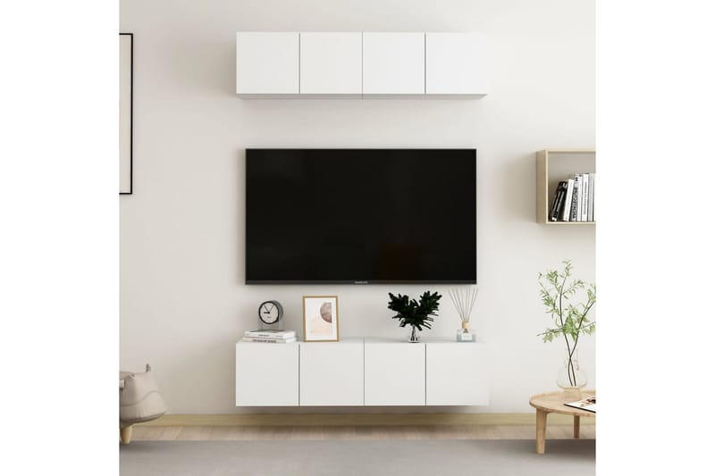 TV-tasot 4 kpl valkoinen 60x30x30 cm lastulevy - Valkoinen - Huonekalut - TV- & Mediakalusteet - Tv taso & Mediataso