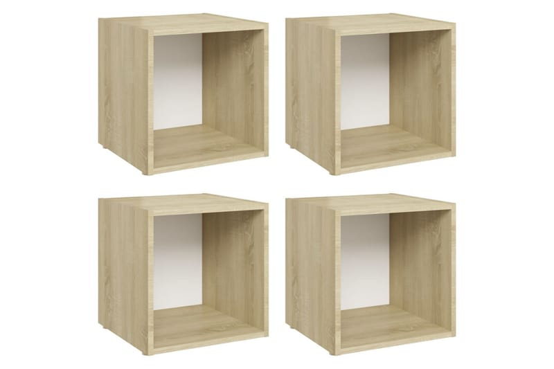 TV-tasot 4 kpl valkoinen ja Sonoma-tammi 37x35x37 cm - Beige - Huonekalut - TV- & Mediakalusteet - Tv taso & Mediataso