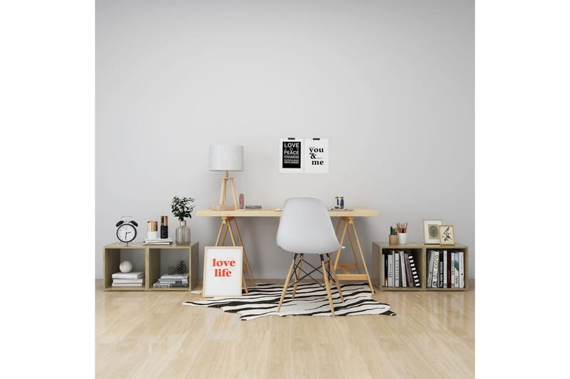 TV-tasot 4 kpl valkoinen ja Sonoma-tammi 37x35x37 cm - Beige - Huonekalut - TV- & Mediakalusteet - Tv taso & Mediataso