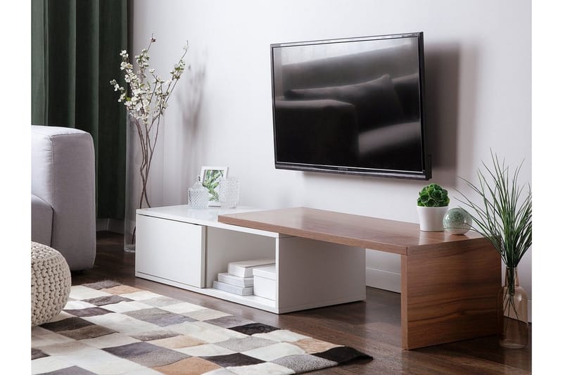 Yonkers lattialla seisova jatkettava tv-taso 110 cm säilytystilalla maalattua puuta - Valkoinen - Huonekalut - TV- & Mediakalusteet - Tv taso & Mediataso