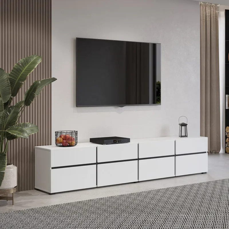 TV-yksikkö Cross 4 ovea ja 4 laatikkoa - Valkoinen - Musta - Huonekalut - TV- & Mediakalusteet - Tv taso & Mediataso