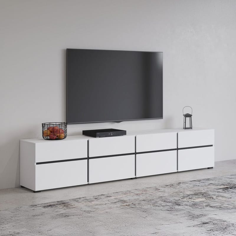 TV-yksikkö Cross 4 ovea ja 4 laatikkoa - Valkoinen - Musta - Huonekalut - TV- & Mediakalusteet - Tv taso & Mediataso