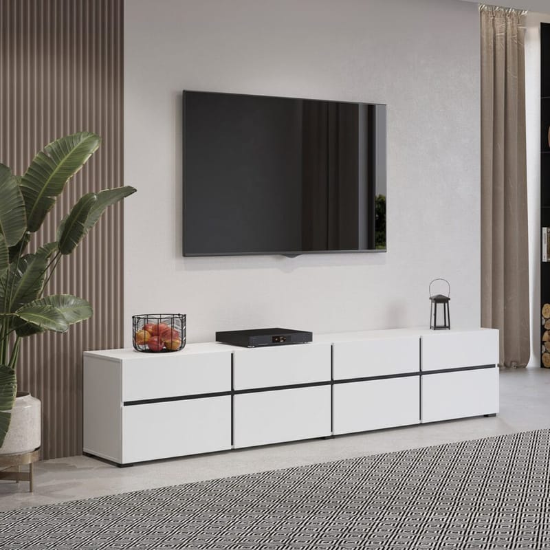 TV-yksikkö Cross 4 ovea ja 4 laatikkoa - Valkoinen - Musta - Huonekalut - TV- & Mediakalusteet - Tv taso & Mediataso