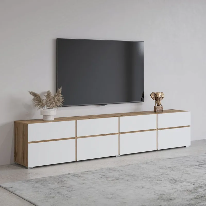 TV-yksikkö Cross 4 ovea ja 4 laatikkoa - Valkoinen - Huonekalut - TV- & Mediakalusteet - Tv taso & Mediataso
