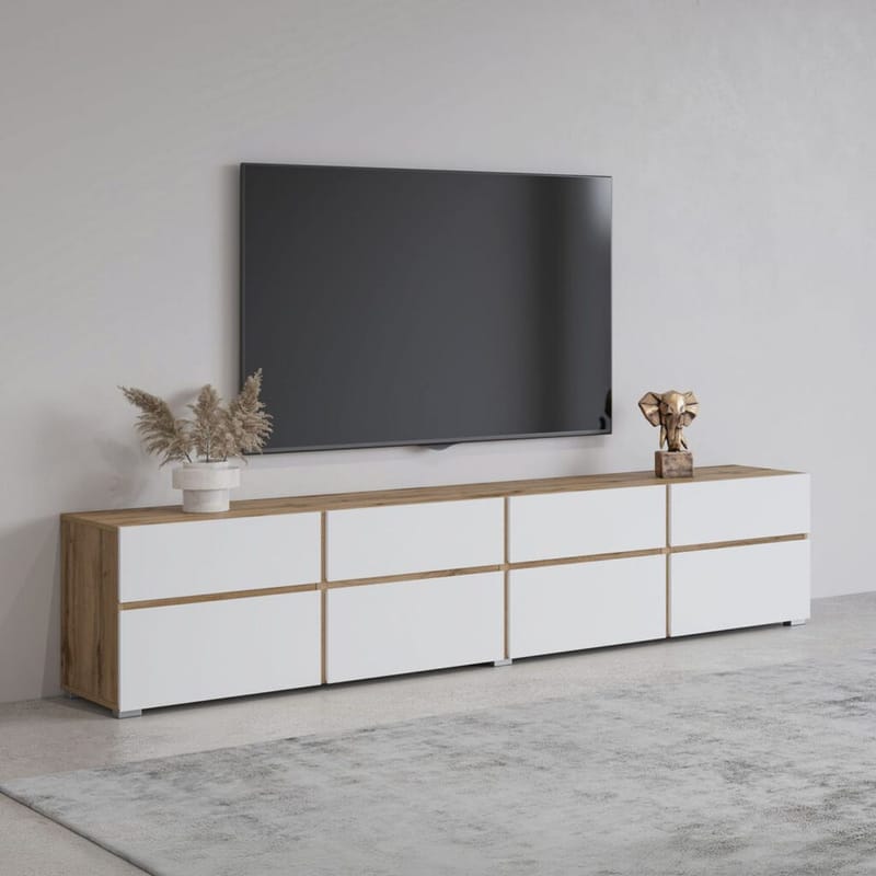 TV-yksikkö Cross 4 ovea ja 4 laatikkoa - Valkoinen - Huonekalut - TV- & Mediakalusteet - Tv taso & Mediataso