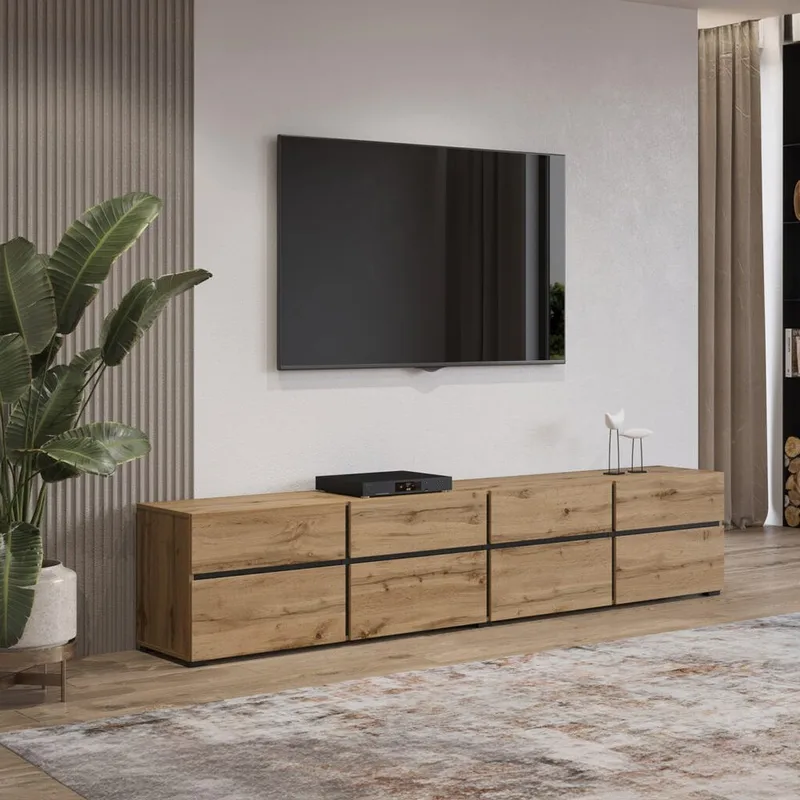 TV-yksikkö Cross 4 ovea ja 4 laatikkoa - Wotan Tammik - Musta - Huonekalut - TV- & Mediakalusteet - Tv taso & Mediataso