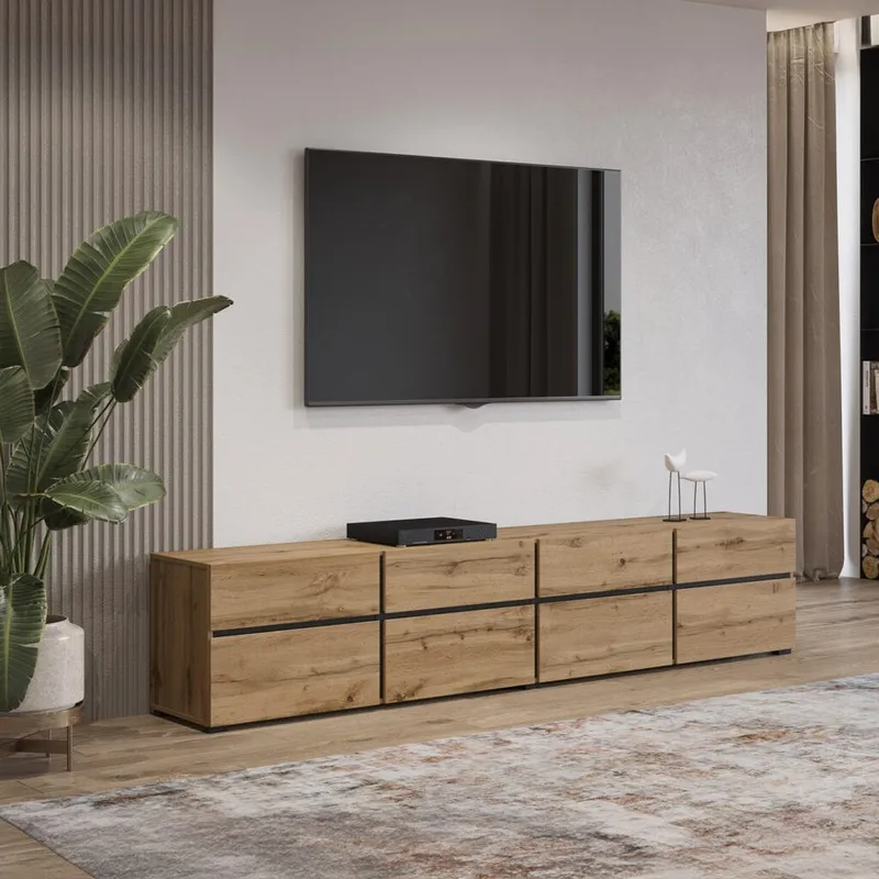 TV-yksikkö Cross 4 ovea ja 4 laatikkoa - Wotan Tammik - Musta - Huonekalut - TV- & Mediakalusteet - Tv taso & Mediataso