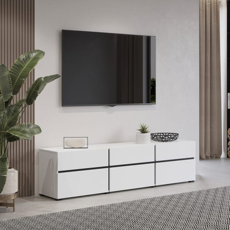 TV-yksikkö Risti 3 läppää ja 3 laatikkoa - Valkoinen - Musta - Huonekalut - TV- & Mediakalusteet - Tv taso & Mediataso