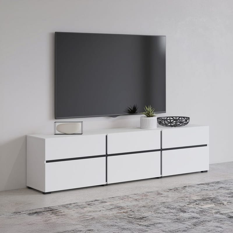 TV-yksikkö Risti 3 läppää ja 3 laatikkoa - Valkoinen - Musta - Huonekalut - TV- & Mediakalusteet - Tv taso & Mediataso