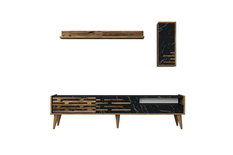 Valensiya TV-kaappi 180 cm, Pähkinä/Musta/Marmori