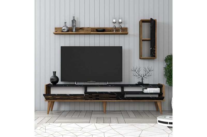 Valensiya TV-kaappi 180 cm - Pähkinä/Musta/Marmori - Huonekalut - TV- & Mediakalusteet - TV-kaappi