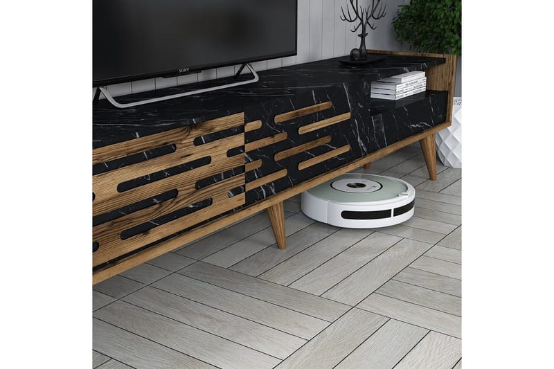 Valensiya TV-kaappi 180 cm - Pähkinä/Musta/Marmori - Huonekalut - TV- & Mediakalusteet - TV-kaappi