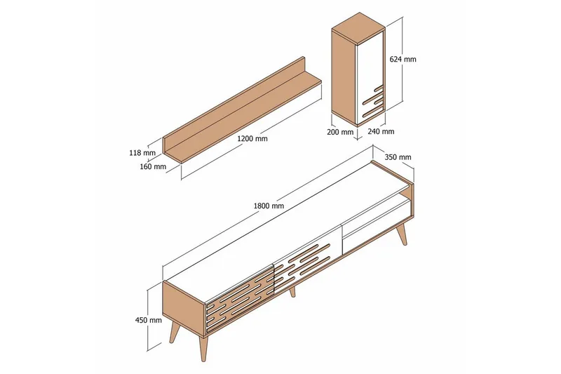 Valensiya TV-kaappi 180 cm - Pähkinä/Musta/Marmori - Huonekalut - TV- & Mediakalusteet - TV-kaappi