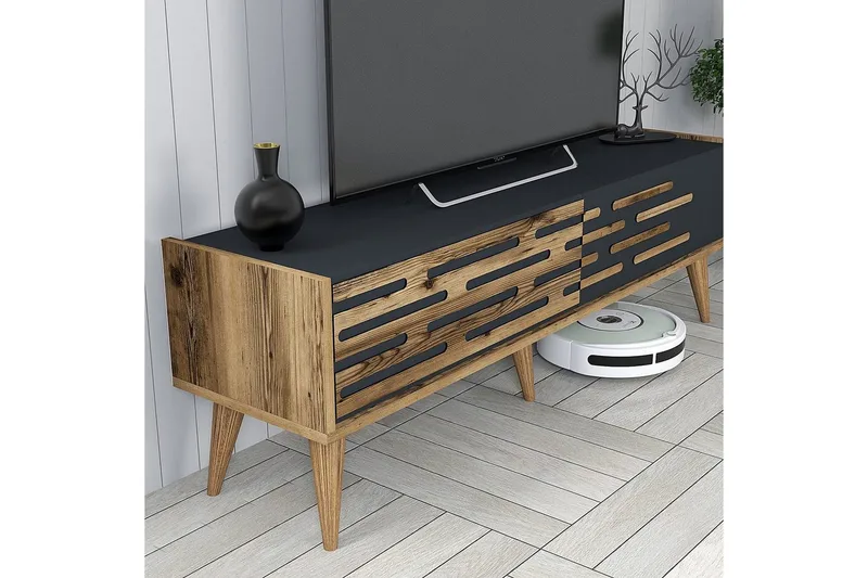Valensiya TV-kalustesetti 140x45 cm - Pähkinä/Antrasiitti - Huonekalut - TV- & Mediakalusteet - TV-kalustepaketti