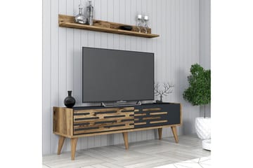 Valensiya TV-kalustesetti 140x45 cm - Pähkinä/Antrasiitti - Huonekalut - TV- & Mediakalusteet - TV-kalustepaketti
