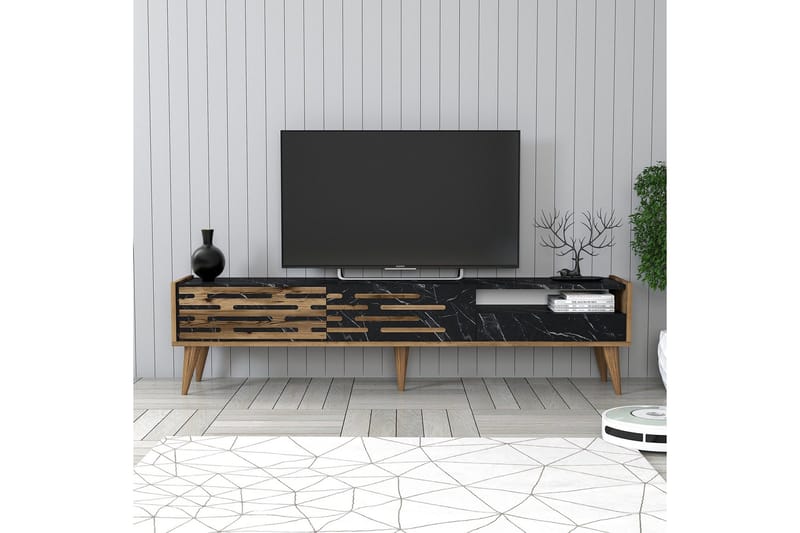 Valensiya Tv-taso 180 cm - Pähkinäpuu/Musta/Marmori - Huonekalut - TV- & Mediakalusteet - Tv taso & Mediataso