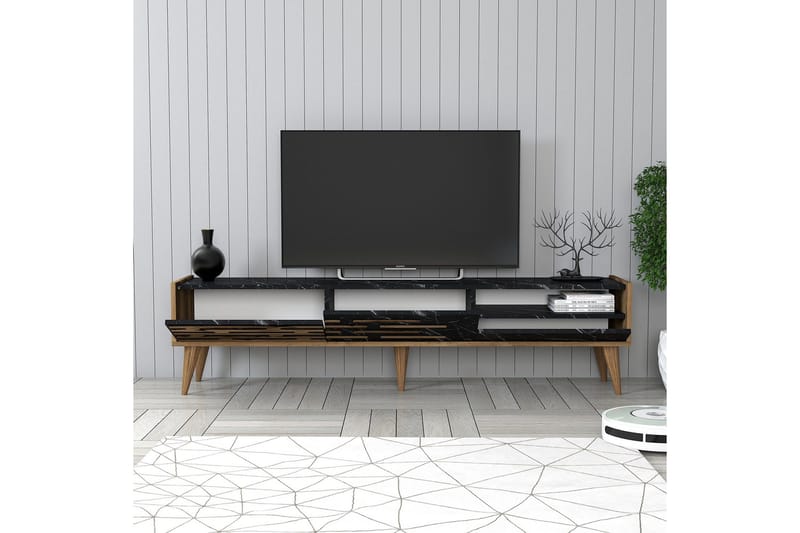 Valensiya Tv-taso 180 cm - Pähkinäpuu/Musta/Marmori - Huonekalut - TV- & Mediakalusteet - Tv taso & Mediataso