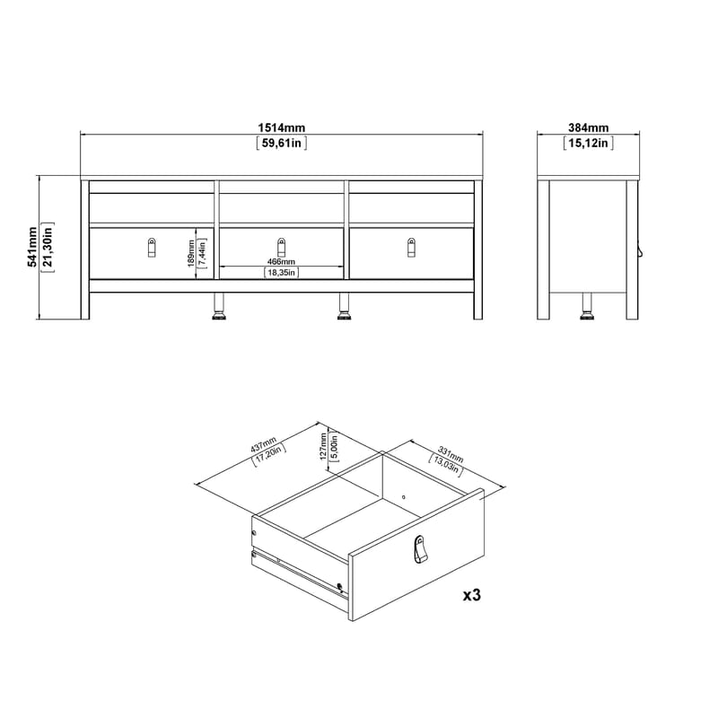 Vallvidera TV-taso 3 laatikolla 151 cm - Huonekalut - TV- & Mediakalusteet - Tv taso & Mediataso