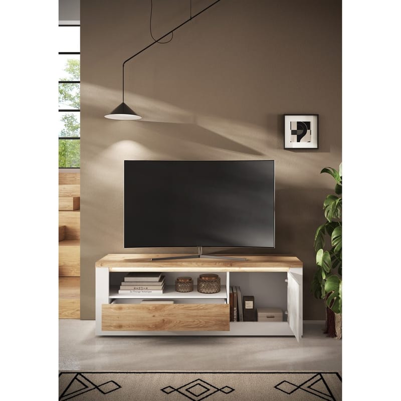 Vandesar TV-taso 160 cm - Luonnollinen/Valkoinen - Huonekalut - TV- & Mediakalusteet - Tv taso & Mediataso