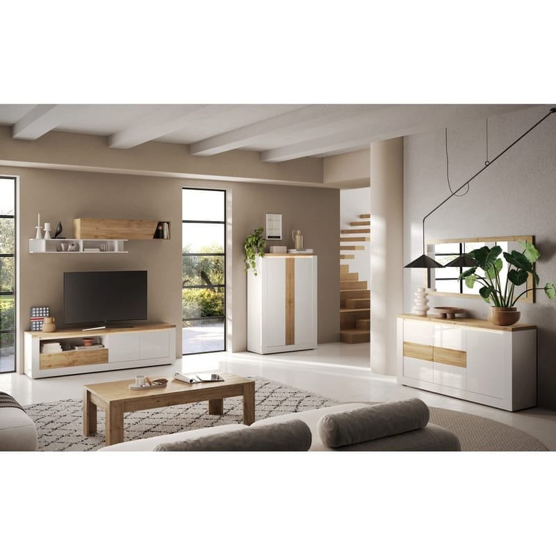 Vandesar TV-taso 207 cm - Luonnollinen/Valkoinen - Huonekalut - TV- & Mediakalusteet - Tv taso & Mediataso