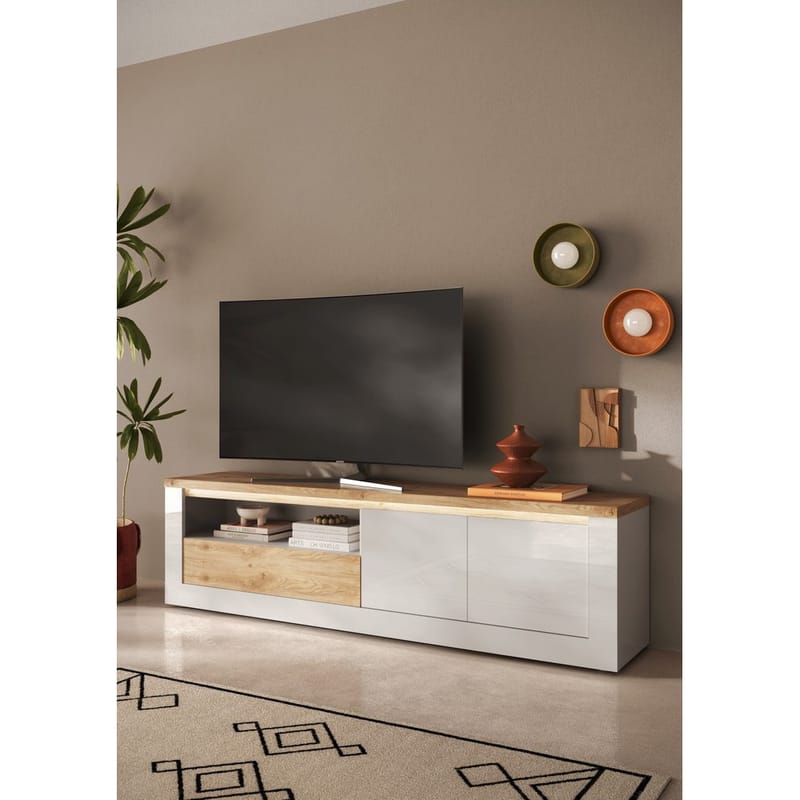 Vandesar TV-taso 207 cm - Luonnollinen/Valkoinen - Huonekalut - TV- & Mediakalusteet - Tv taso & Mediataso