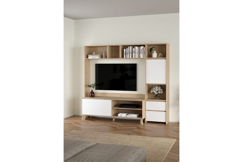 Varun TV-kaappi 209 cm - Valkoinen/Luonnonväri - Huonekalut - TV- & Mediakalusteet - TV-kaappi