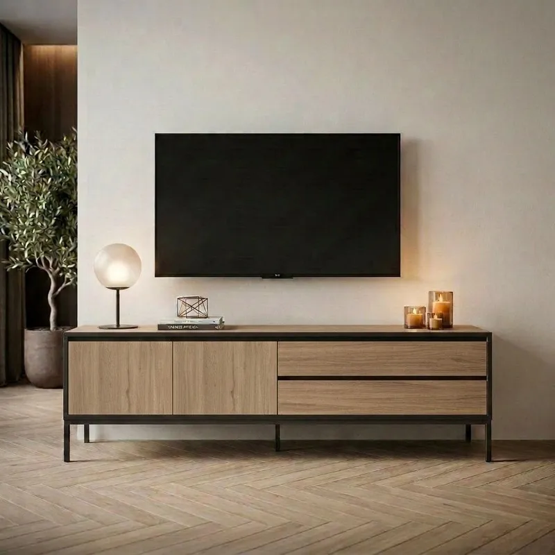 Velar TV-taso 180x55x40 cm - luonnontammi, puunmusta, musta - Huonekalut - TV- & Mediakalusteet - Tv taso & Mediataso