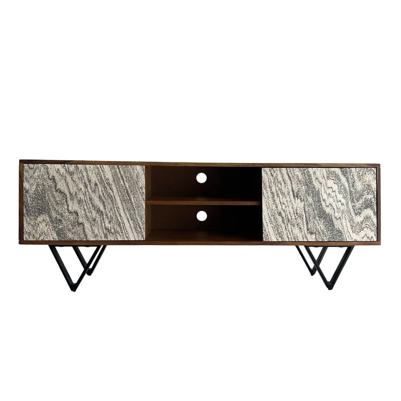 Venlor-TV-taso 150x56x35 cm massiivista sheesham-puuta, valkoinen kivijäljitelmä - valkoinen - Huonekalut - TV- & Mediakalusteet - Tv taso & Mediataso