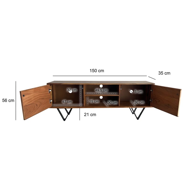 Venlor-TV-taso 150x56x35 cm massiivista sheesham-puuta, valkoinen kivijäljitelmä - valkoinen - Huonekalut - TV- & Mediakalusteet - Tv taso & Mediataso