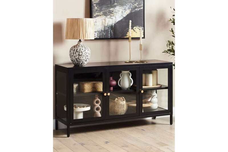 Vitrinikaappi Newport Musta - Musta - Säilytys - Kaappi - Vitriini