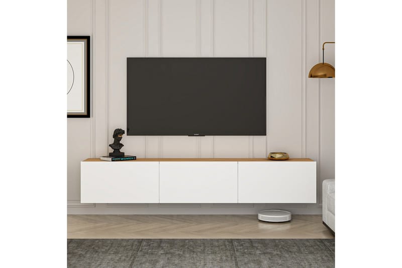 West seinäkiinnitteinen puinen mediataso 150 cm säilytystilalla - Valkoinen - Huonekalut - TV- & Mediakalusteet - Tv taso & Mediataso