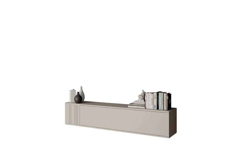 Zalricus seinäkiinnitteinen tv-taso 150 cm säilytyksellä maalatusta puusta, Beige