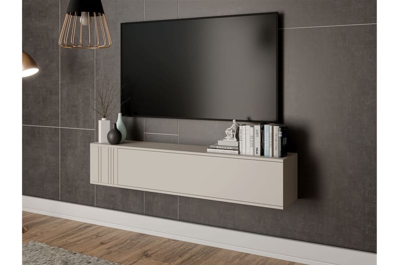 Zalricus seinäkiinnitteinen tv-taso 150 cm säilytyksellä maalatusta puusta - Beige - Huonekalut - TV- & Mediakalusteet - Tv taso & Mediataso