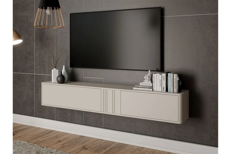 Zalricus seinäkiinnitteinen tv-taso 190 cm säilytyksellä maalattu puu - Beige - Huonekalut - TV- & Mediakalusteet - Tv taso & Mediataso