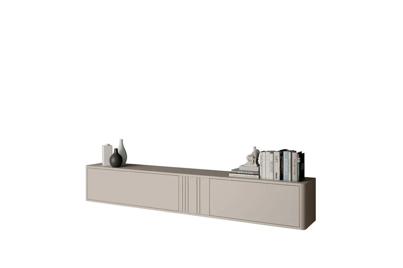 Zalricus seinäkiinnitteinen tv-taso 190 cm säilytyksellä maalattu puu, Beige