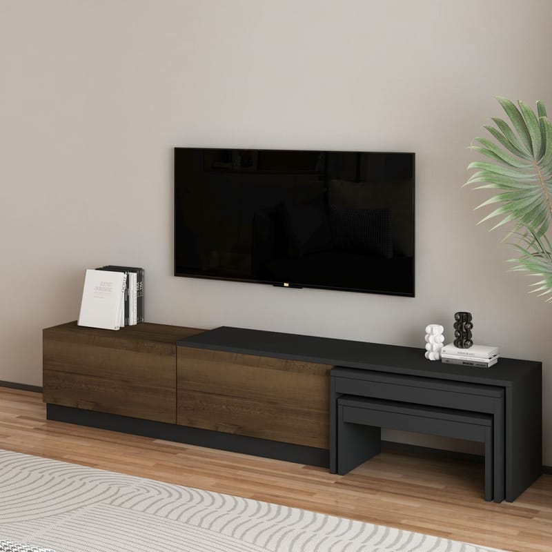 Zalven TV-taso 180x36x30 cm - antrasiitti ja antiikkipähkinä - Huonekalut - TV- & Mediakalusteet - Tv taso & Mediataso
