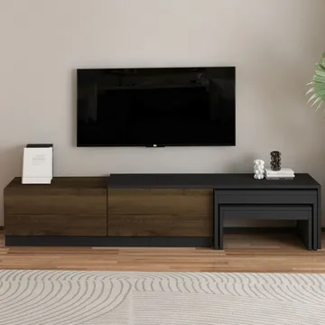 Zalven TV-taso 180x36x30 cm - Antrasiitti/Antiikkipähkinä - Huonekalut - TV- & Mediakalusteet - Tv taso & Mediataso