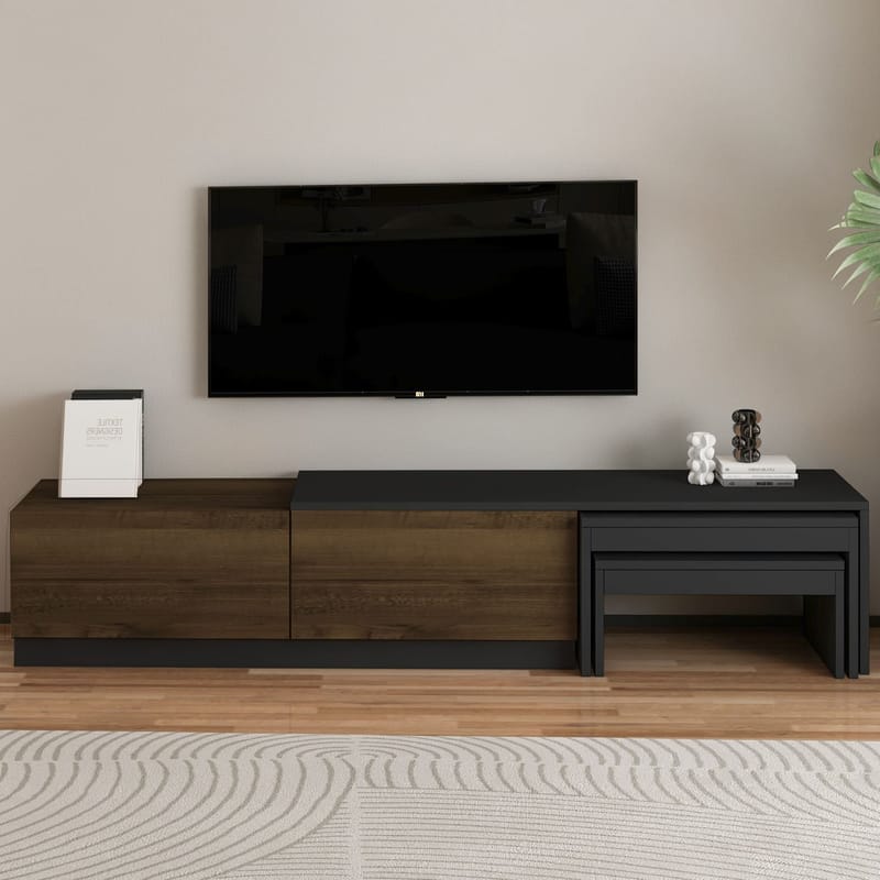 Zalven TV-taso 180x36x30 cm - Antrasiitti/Antiikkipähkinä - Huonekalut - TV- & Mediakalusteet - Tv taso & Mediataso