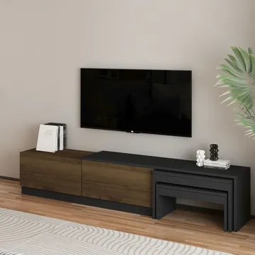 Zalven TV-taso 180x36x30 cm - Antrasiitti/Antiikkipähkinä - Huonekalut - TV- & Mediakalusteet - Tv taso & Mediataso