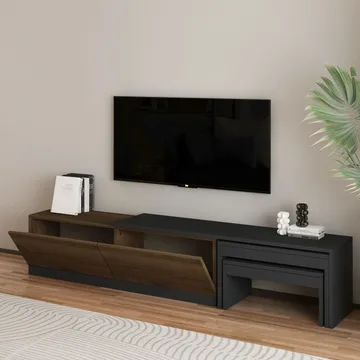 Zalven TV-taso 180x36x30 cm - Antrasiitti/Antiikkipähkinä - Huonekalut - TV- & Mediakalusteet - Tv taso & Mediataso