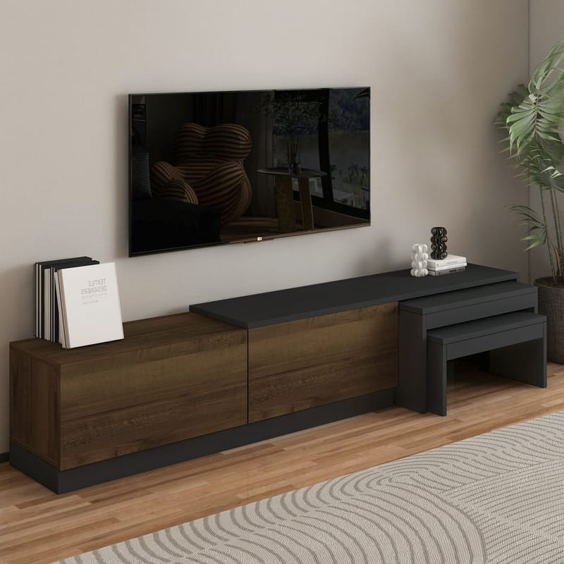 Zalven TV-taso 180x36x30 cm - Antrasiitti/Antiikkipähkinä - Huonekalut - TV- & Mediakalusteet - Tv taso & Mediataso