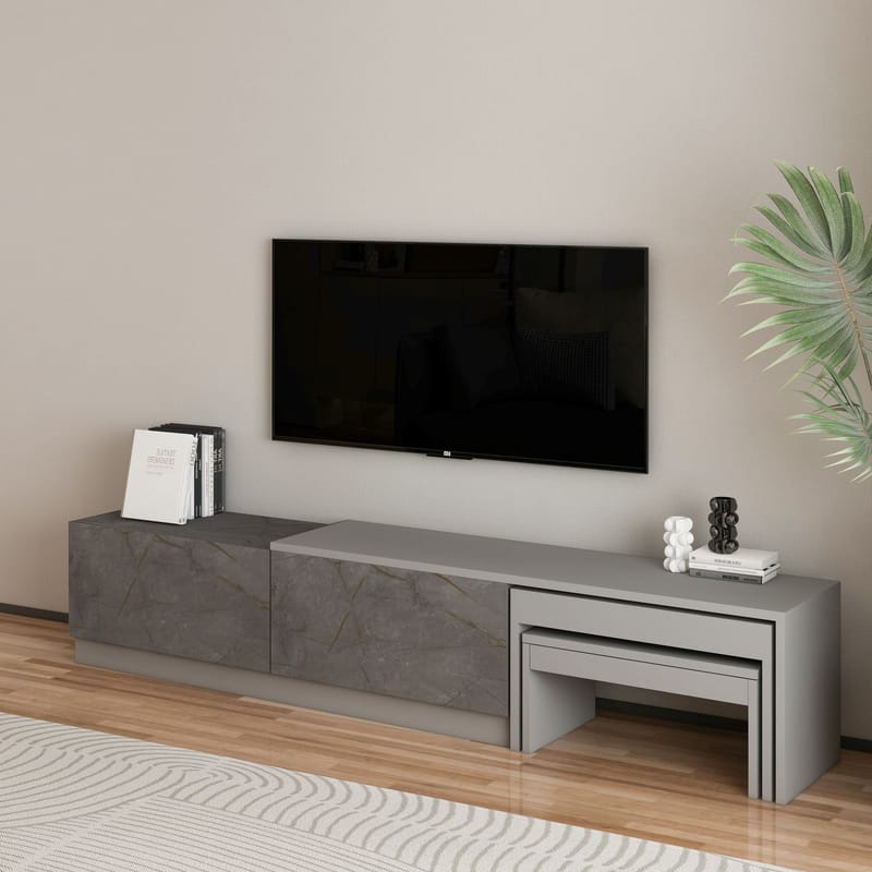 Zalven TV-taso 180x36x30 cm - Gordion-marmori ja harmaa - Huonekalut - TV- & Mediakalusteet - Tv taso & Mediataso