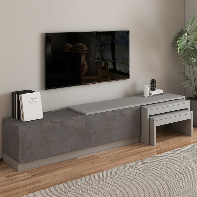 Zalven TV-taso 180x36x30 cm - Gordion-marmori ja harmaa - Huonekalut - TV- & Mediakalusteet - Tv taso & Mediataso