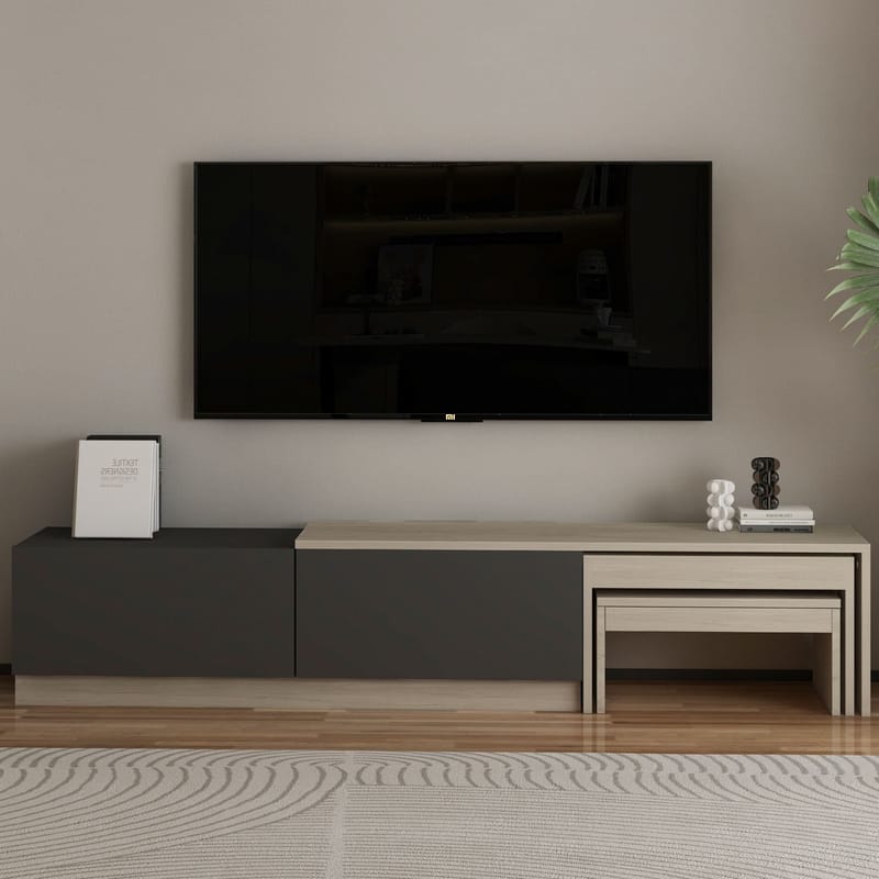Zalven TV-taso 180x36x30 cm - travertiini ja antrasiitti - Huonekalut - TV- & Mediakalusteet - Tv taso & Mediataso